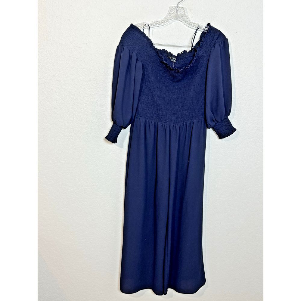 1.STATE Women's Jumpsuit Smocked Textured Navy Size Small Crop‎